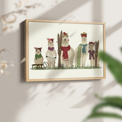 Llama Family Winter Sports - Imprimé encadré - Restickable