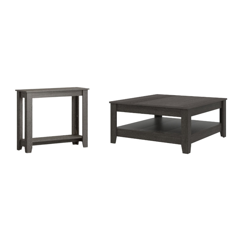 Weddel Basilico Transitional 2 Piece Living Room Table Set, 2 Pieces: Coffee Table, Console Table, Dark Gray Oak