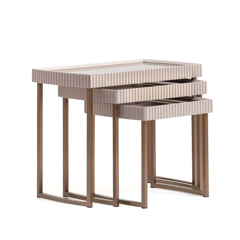 Ensemble de 3 tables gigognes Lisbon - Crème soyeuse / Bronze