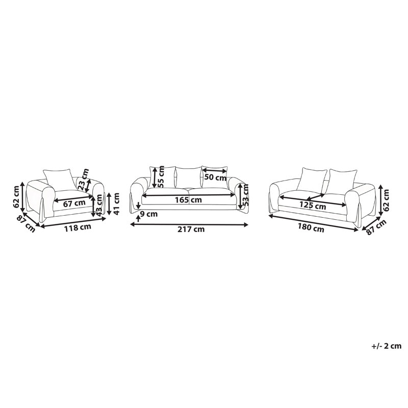 Tavin 3 - Piece Living Room Set, White Boucle