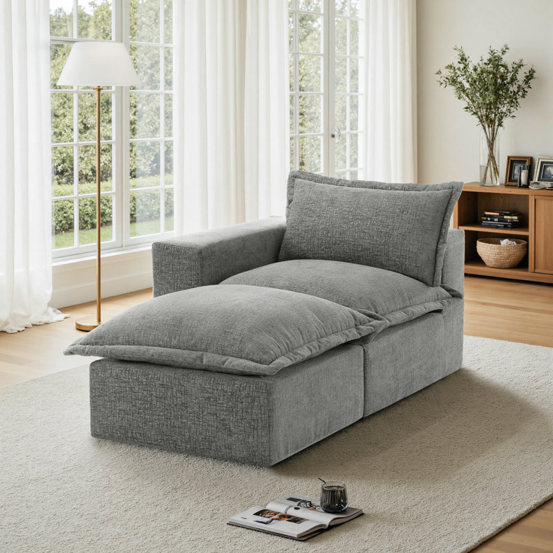 Upholstered Chaise Lounge, Grey, Left Hand Facing