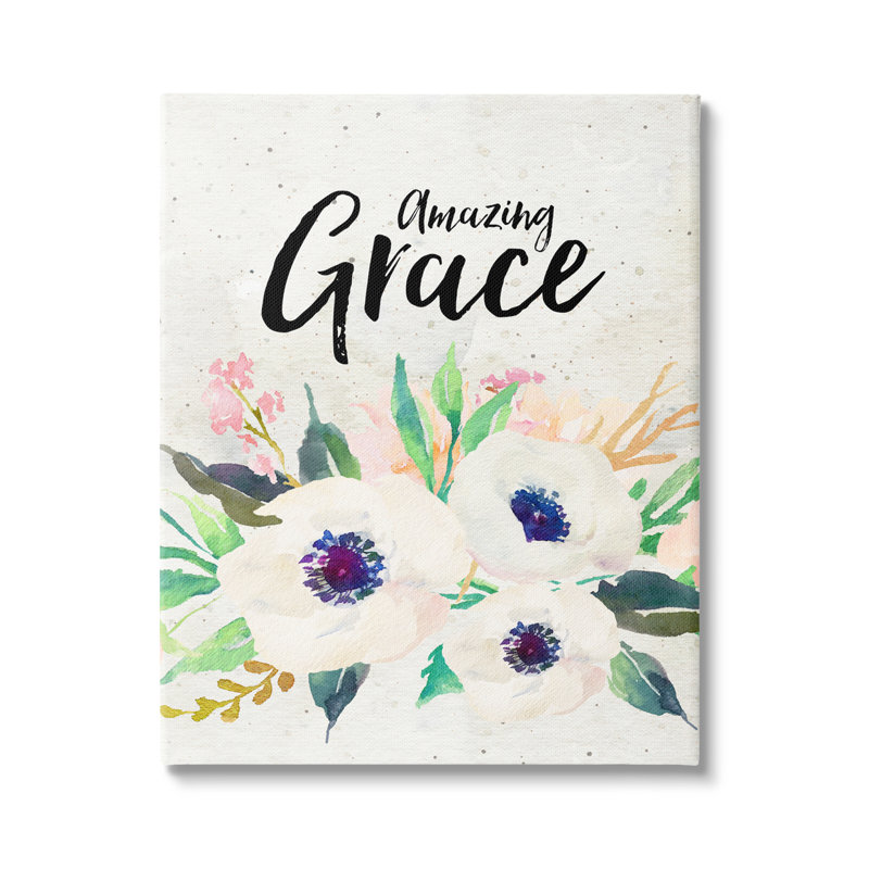 «Amazing Grace Calligraphy White Flower Blossom Bot», impression sur cadre en panneau de fibres à densité moyenne