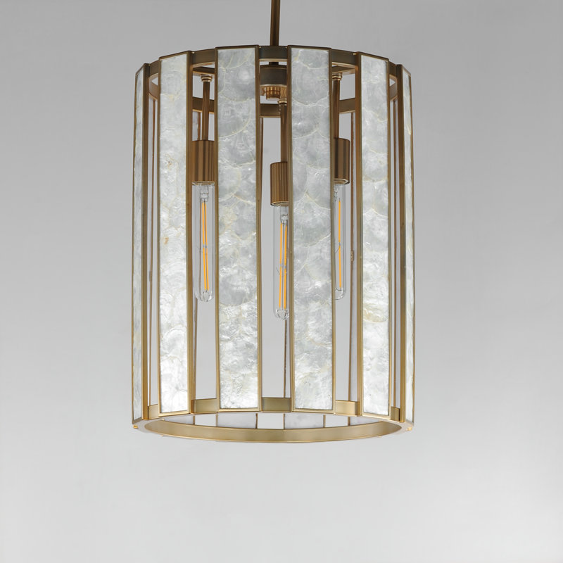 Luminaire suspendu cylindrique en laiton vieilli à 3 lumières Beatriz