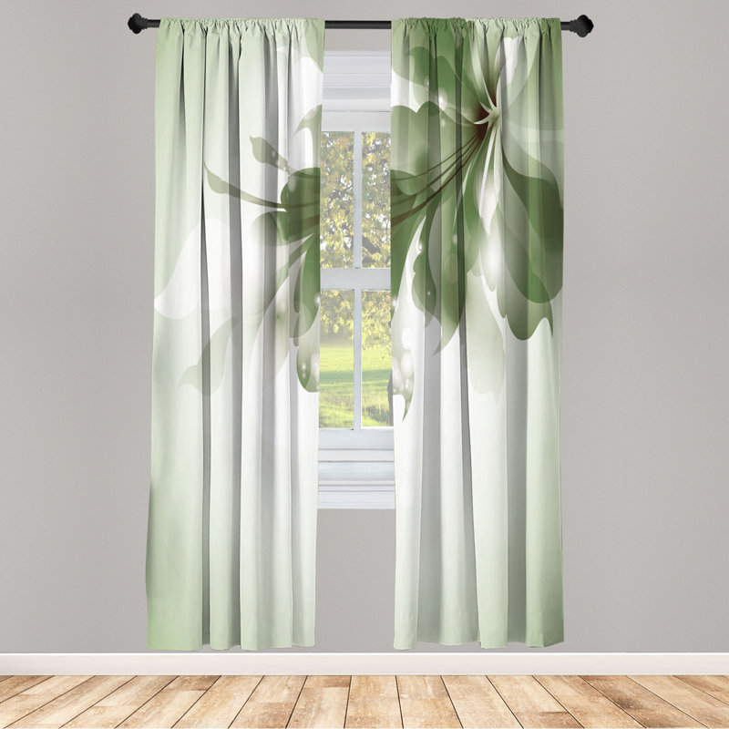Microfiber Floral Semi-Sheer Rod Pocket Curtain Panels, 28" W x 95" L, Fern Green/White