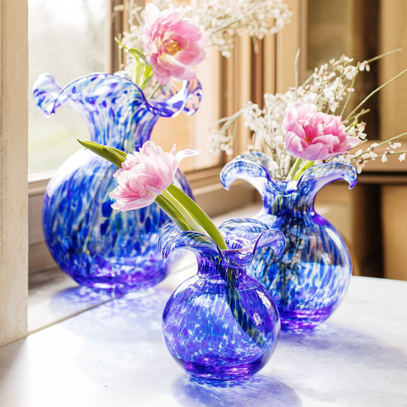 Vase en verre Hibiscus, H 10 po x l 9 po x P 9 po, Cobalt