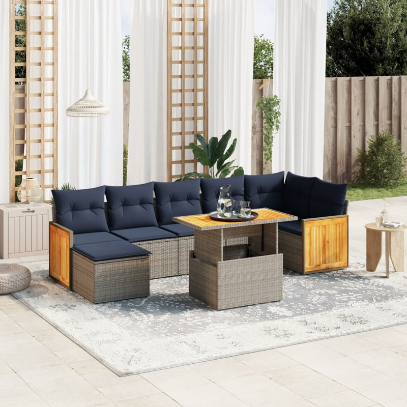  8 Piece Patio Sofa Set With Cushions Poly Rattan, Blue, Gray