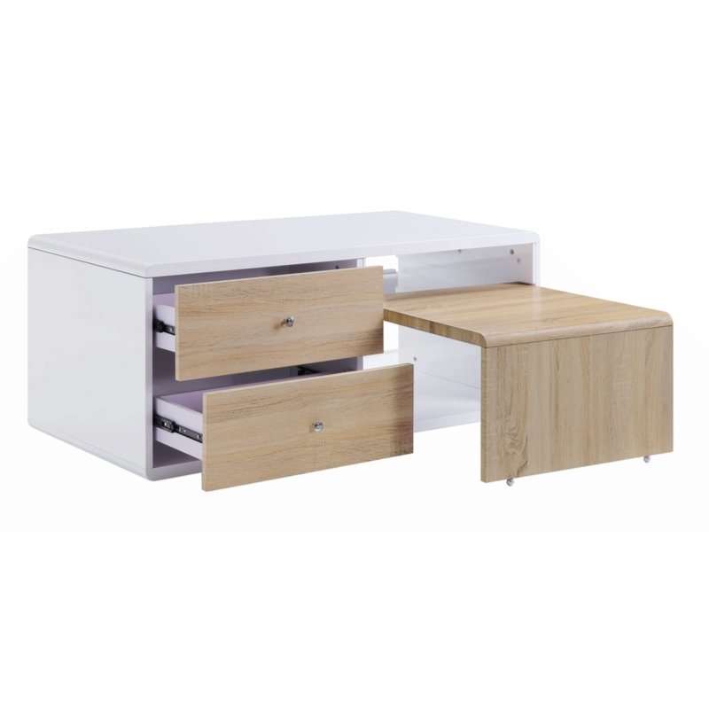 Table basse moderne à 4 tiroirs haute brillance blanche