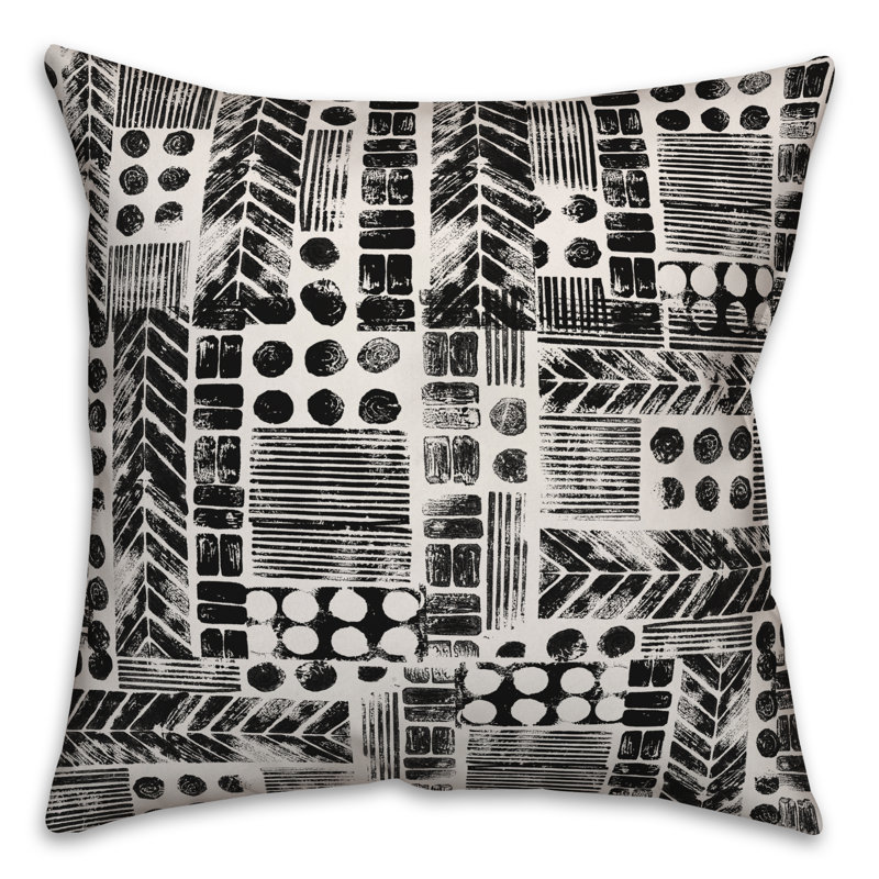 Throw Pillow, 16" x 16", White/Black Geometric 2