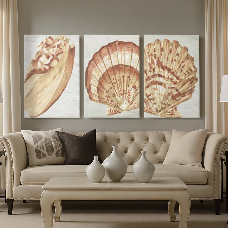 «Vintage Shell Vignette I», toile tendue sur mesure - 3 pièces, H 18 po x l 36 po