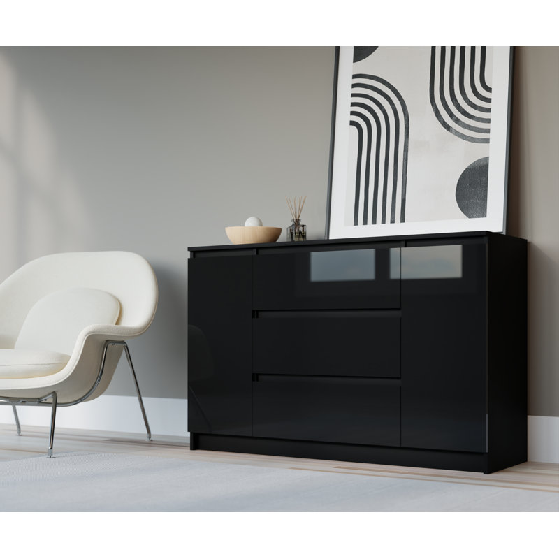 Demi 120.4 cm W Chest of 3 Drawers, Matt Black