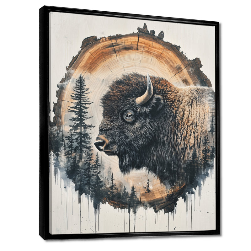 Tête de bison Geronda, Noir, Reproduction avec cadre flottant, H 20 po x l 12 po