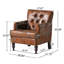 Chaise moderne en microfibre à boutons, brune, avec coutures en losange, garniture cloutée et pieds en bouleau-116844716