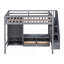 Structure de lit mezzanine avec garde-robe, table de rangement basse et escalier de rangement-691293463