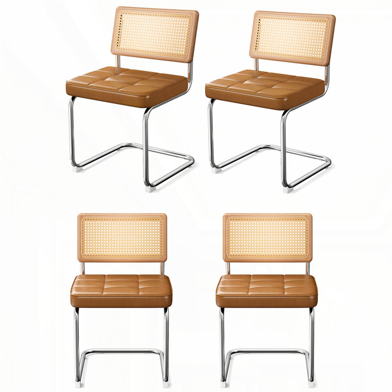 Ensemble de 4 chaises de salle à manger en rotin naturel, Brun
