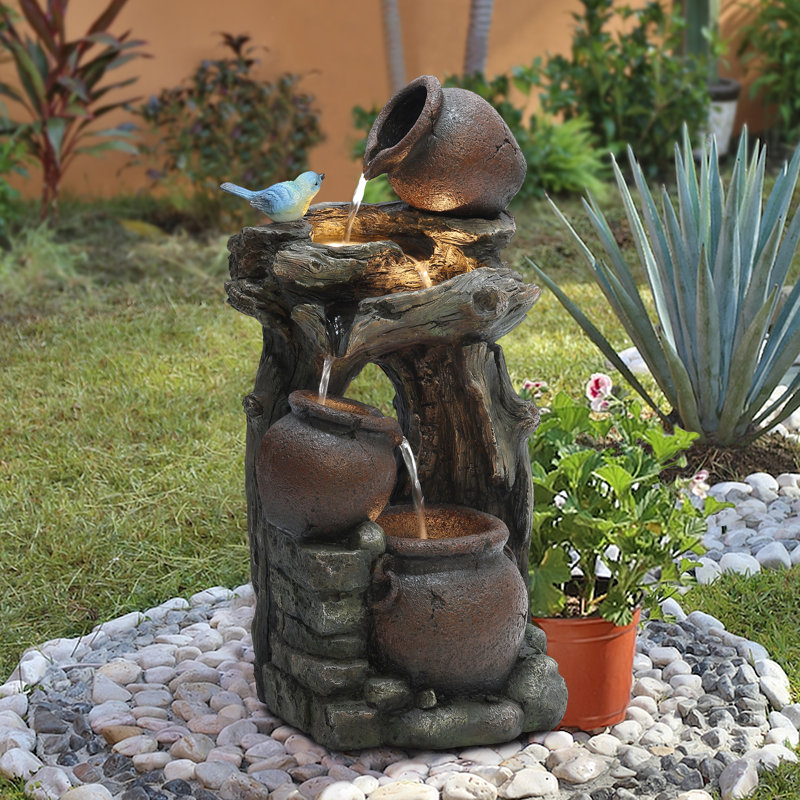 Isaiha Hand Crafted Weather Resistant Floor Fountain with Light