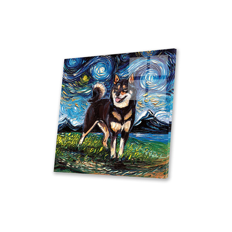 Noir et brun clair, nuit de Shiba Inu sur plastique / acrylique par Aja Treves, peinture