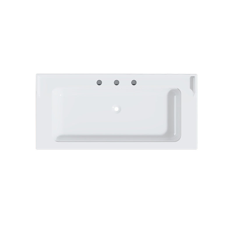Gloss White Fireclay Rectangular Console Bathroom Sink with Overflow, Polished Nickel, 8" Centers