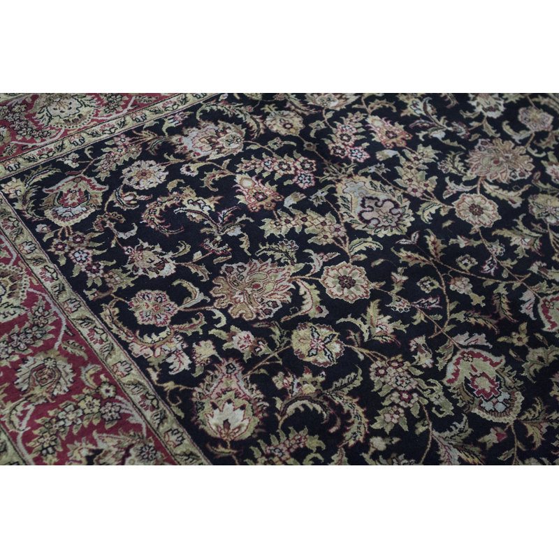 Tapis noir et rouge de haute qualité noué à la main