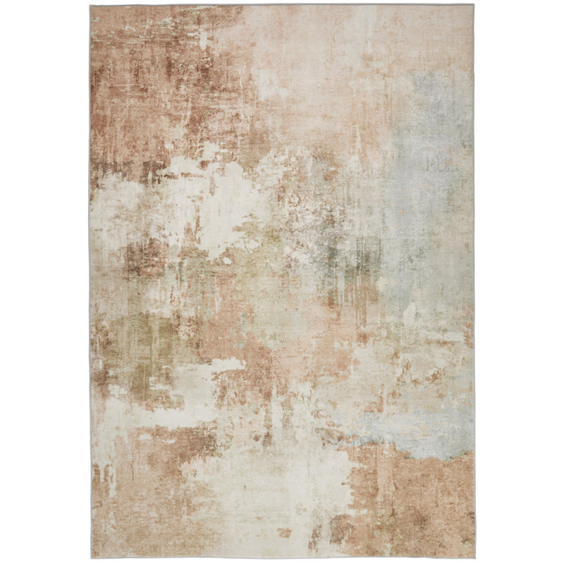 Abstract Peach Washable/Stain Guarded Area Rug , Rectangle 160 x 230 cm