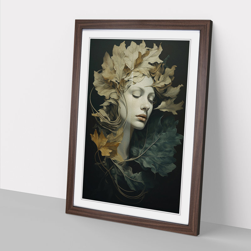 Leaf Classicism - Single Picture Frame Print on Wood, Walnut Framed, 46cm H x 34cm W x 2cm D