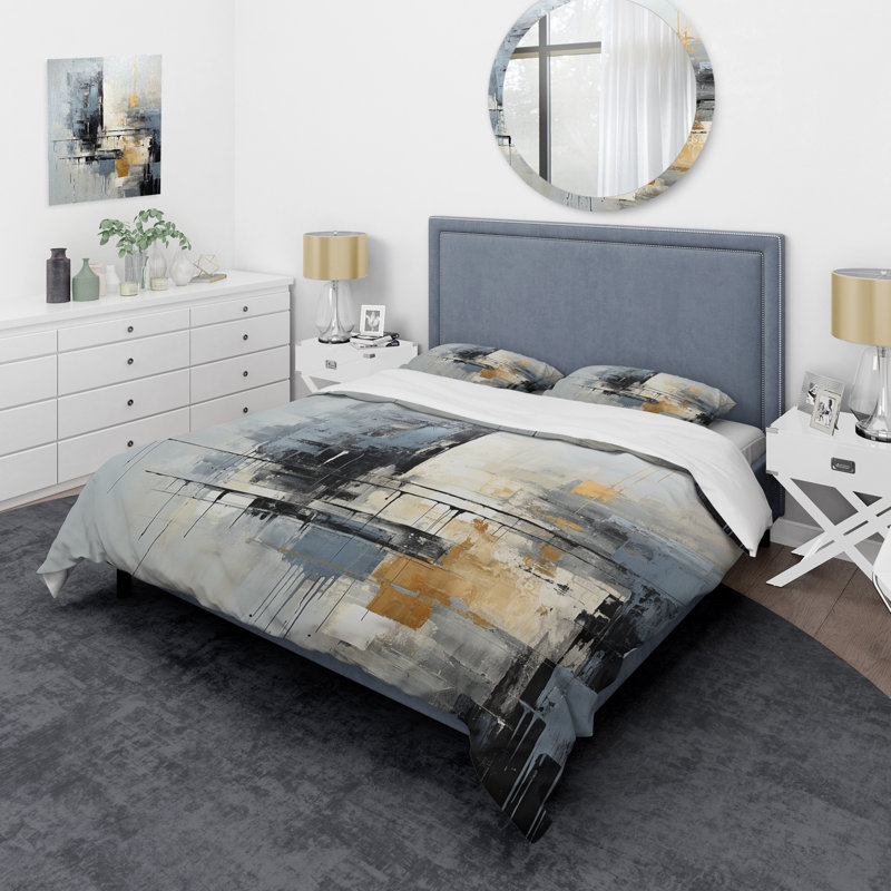 Ensemble de housse de couette gris et blanc Abstract Cityscape 2 - Abstract Collages, Housse de couette pour très grand lit