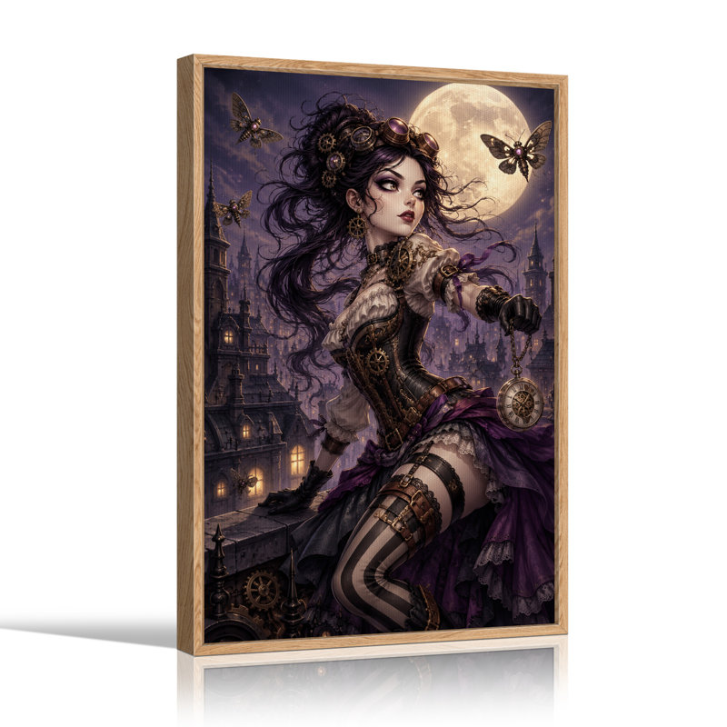 «Steampunk» mauve avec des papillons mécaniques et une toile d'Halloween, H 48 po x l 32 po