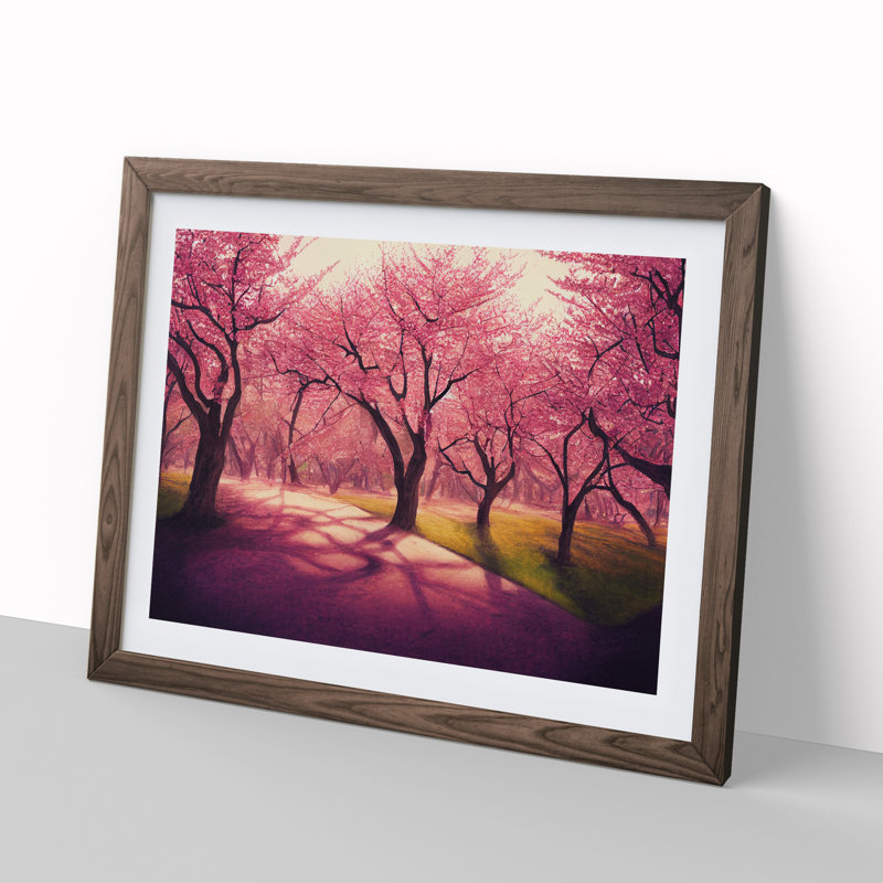 Breathtaking Cherry Blossom Trees - Single Picture Frame Print, 46cm H x 64cm W x 2cm D, Walnut Framed