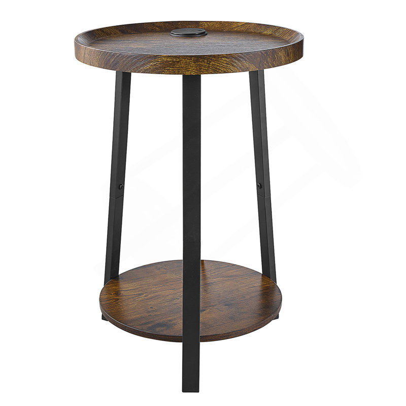 Table de bout avec station de charge et tablettes de rangement ouvertes
