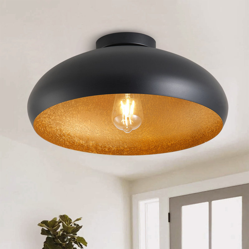 1- Light E26 60W Bulb 15.75 inch Black Painted Finished Flush Mount Light Fixture