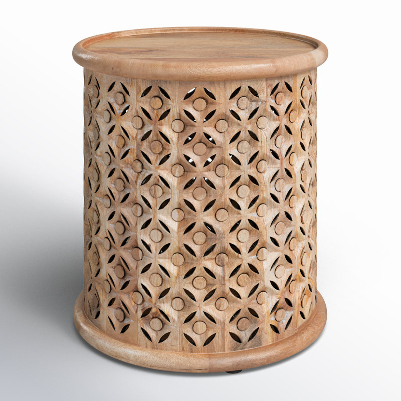 Table de bout cylindrique en bois massif Eakin, Naturel