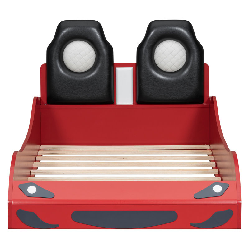 Lit plateforme excitant en forme de voiture de course avec éclairage DEL et dossier rembourré, parfait pour le confort et la décoration de chambre à coucher unique