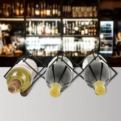 5 Bottles Freestanding Tabletop Wine Holder | Countertop Wine Rack, Perfect for Home Decor & Kitchen Storage Rack, Bar, Wine Cellar, Cabinet, Pantry, Wine Stand, Drink Organizer Bottle Holder, Black