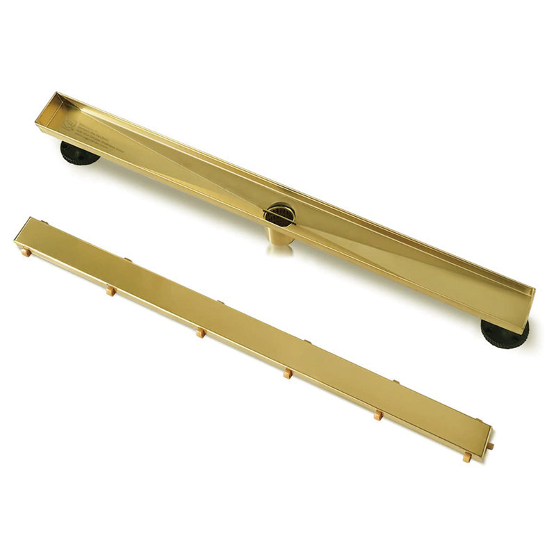 36 In. Stainless Steel Linear Shower Drain With Tile-In Pattern Surface, Brushed Gold