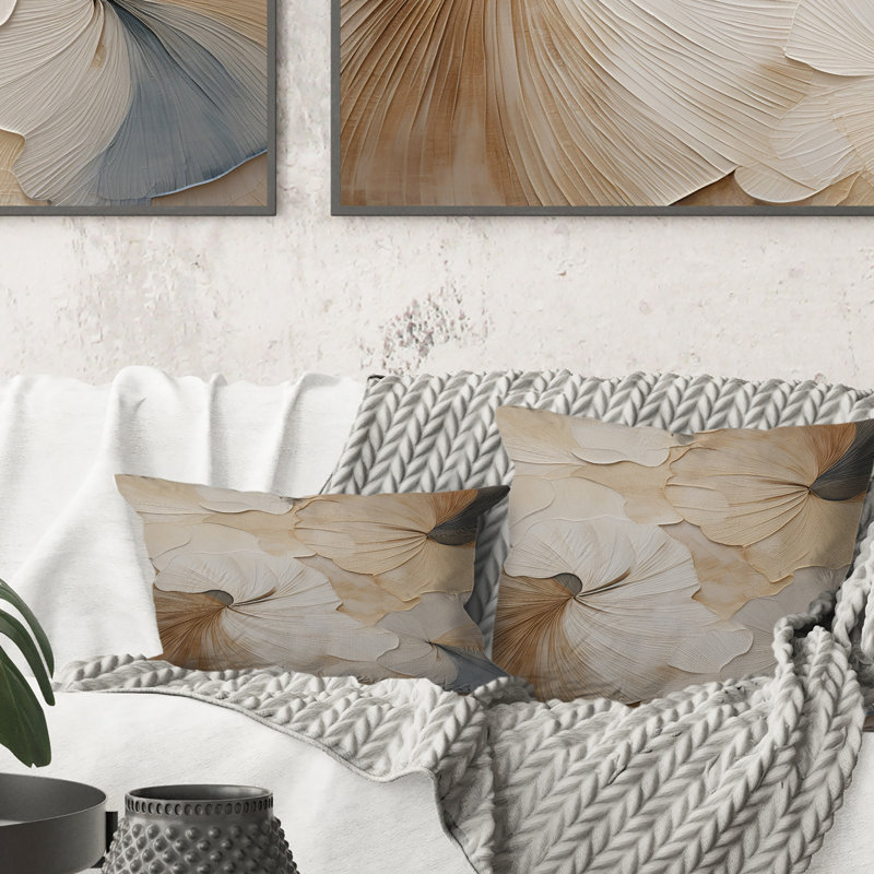 Beige Minimalism Elegance In Bloom - Flowers Printed Throw Pillow