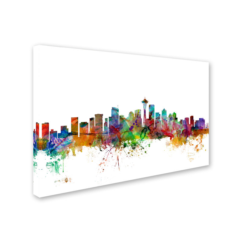 Colorful Seattle Skyline Canvas Print for Kids Room