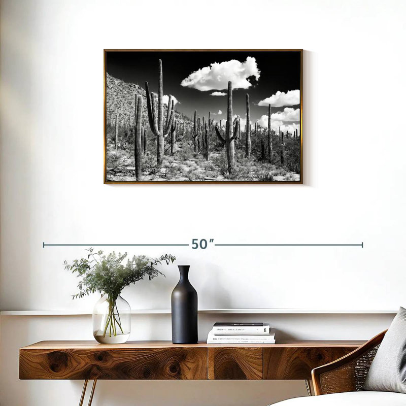 Arizona noir - forêt de cactus, Cadre flottant doré, 31 po x 21 po