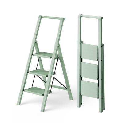 3 Step Foldable Aluminum Step Ladder With Handgrip, Anti-Slip Pedal, 330 Lbs Capacity, Lightweight & Portable  (Green)