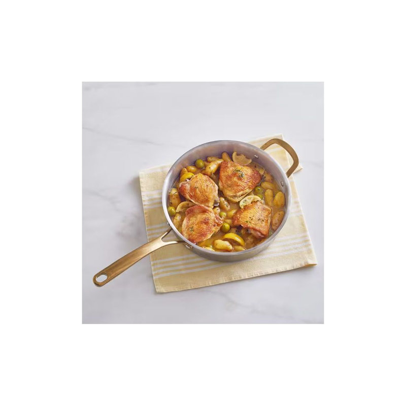 3.5 Qt Stainless Steel Sauté Pan with Gold Handles and Lid
