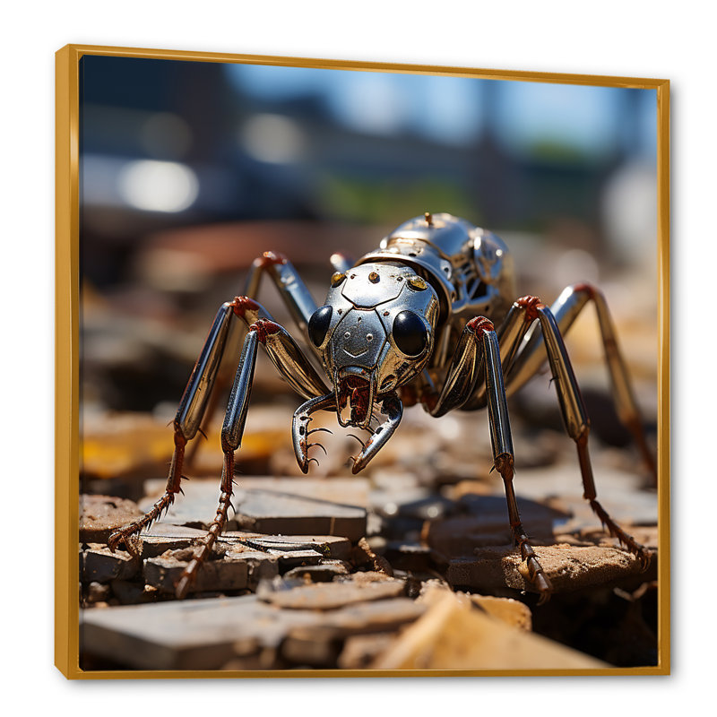 Fourmis industrielles III sur toile, Cadre flottant doré, H 24 po x l 24 po x P 1 po