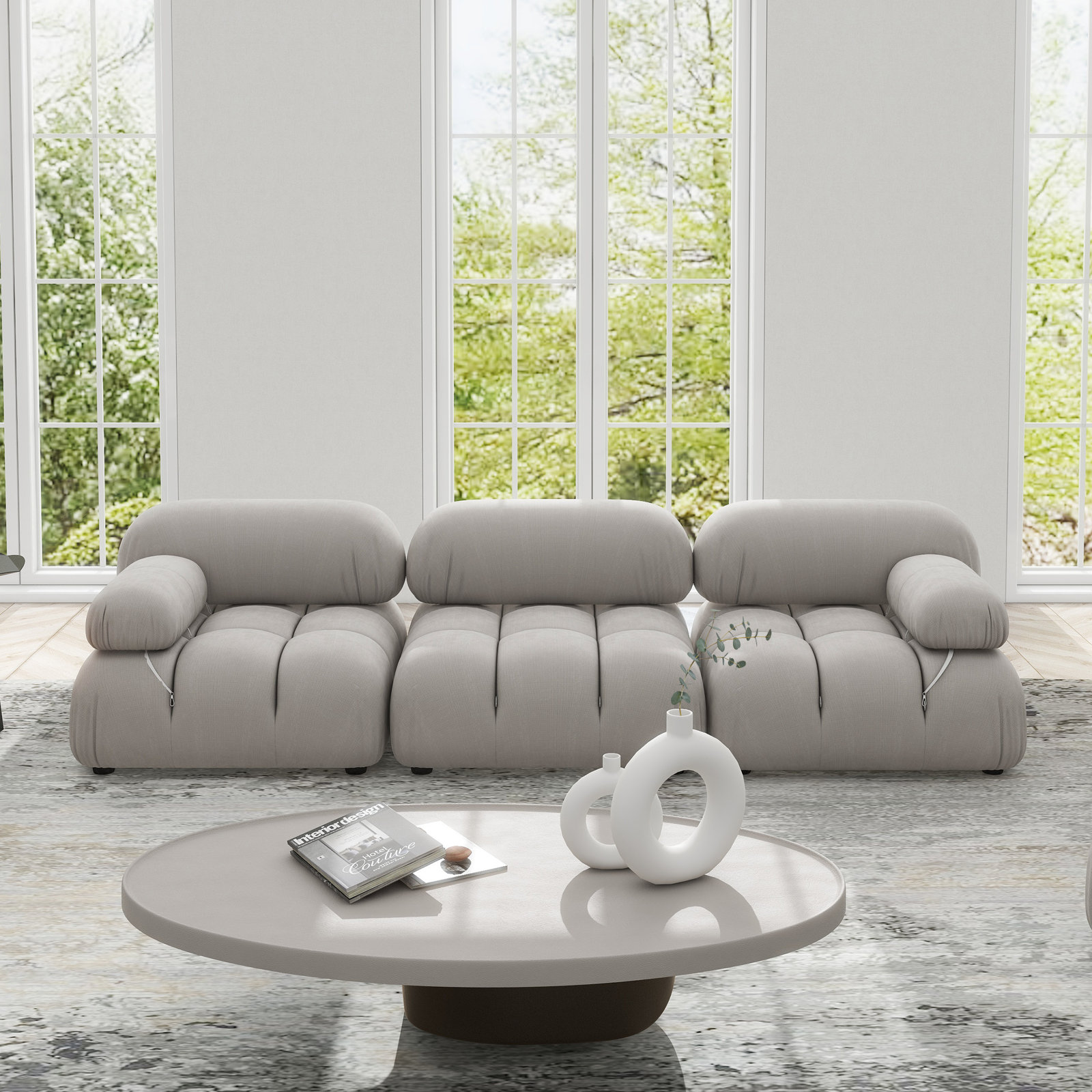 Sigma Upholstered Sofa, Pebble Gray Corduroy, 27.5" H x 109.5" W x 36" D, 3