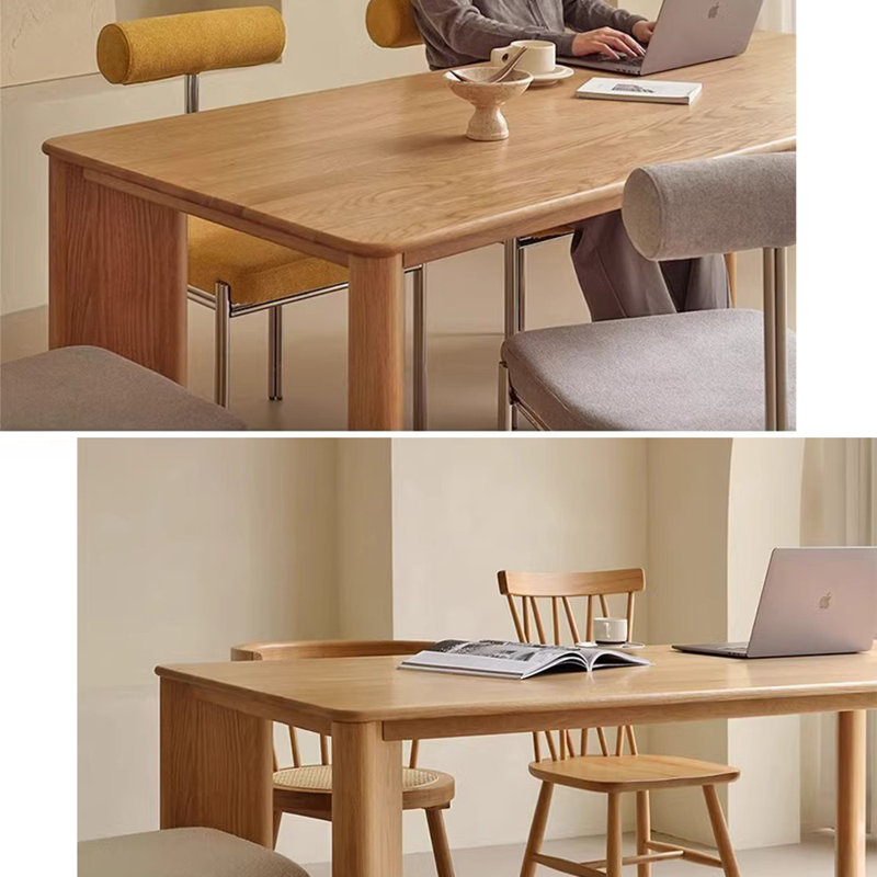 Nordic style simple solid wood dining table set, 29.5"H x 94.4"L x 35.4"W