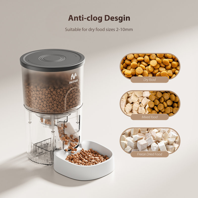 Distributeur automatique de croquettes IMIPAW pour chats et chiots - Capacité de 3 L, avec contrôle programmable des portions, double alimentation de secours, installation facile, contrôle via application, jusqu'à 10 repas par jour.