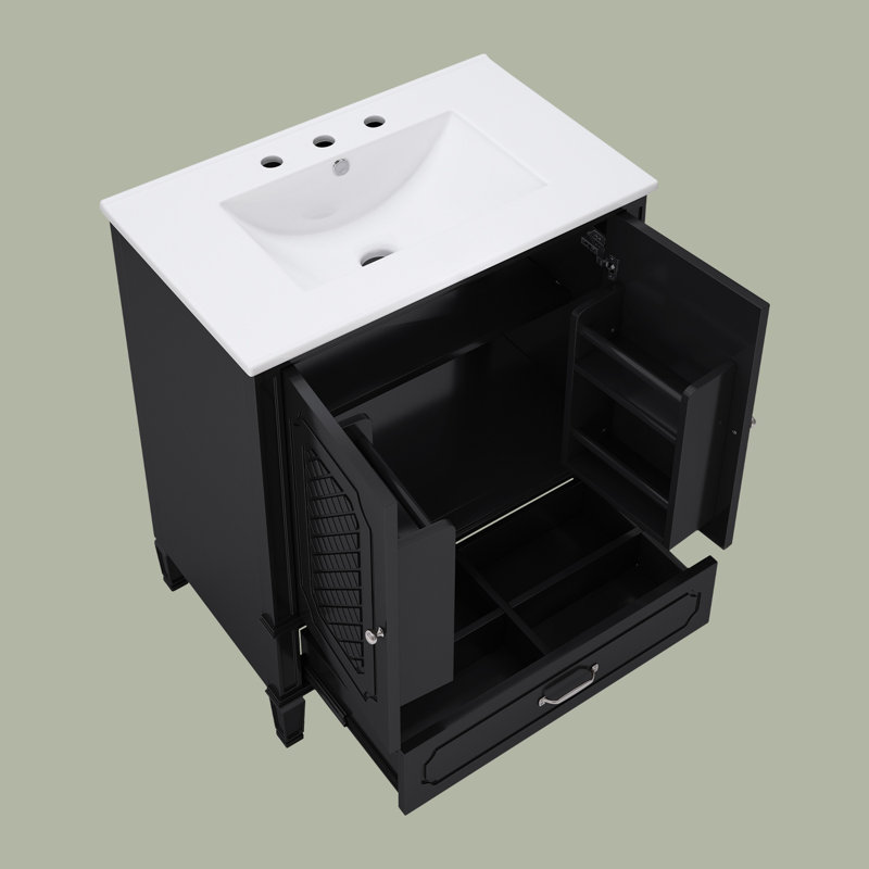 Armoire de meuble-lavabo 30 po avec lavabo en céramique, Noir