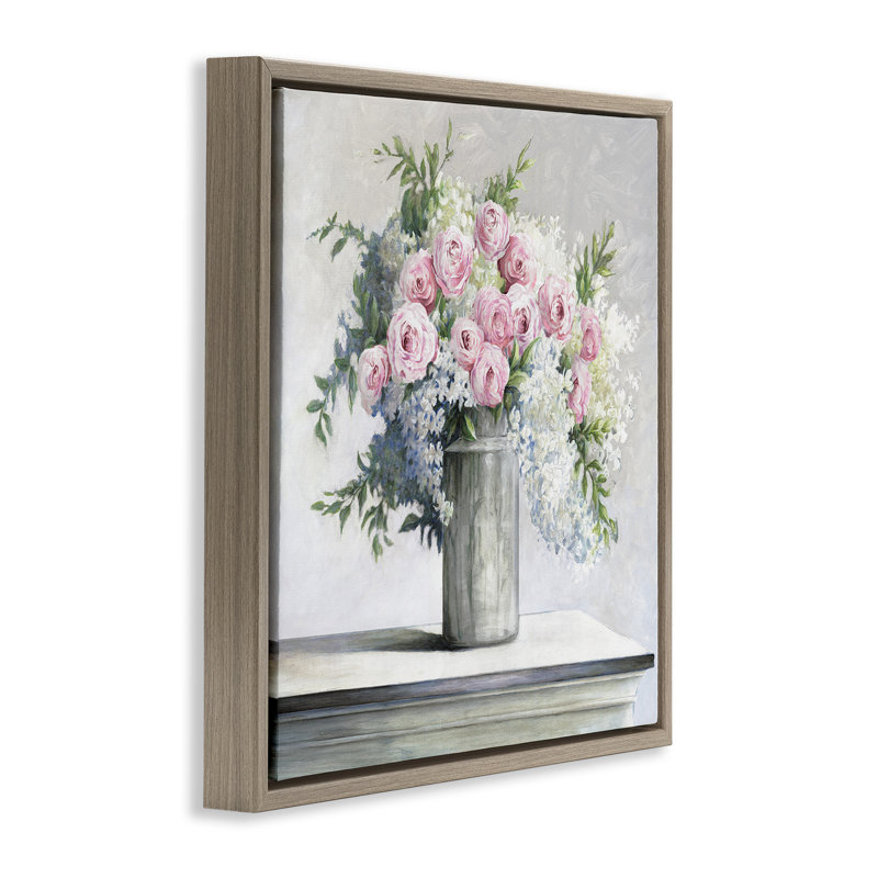 Doux roses roses, art mural encadré sur toile flottante par Dogwood, Cadre flottant orme Montalcino, H 18 po x l 18 po