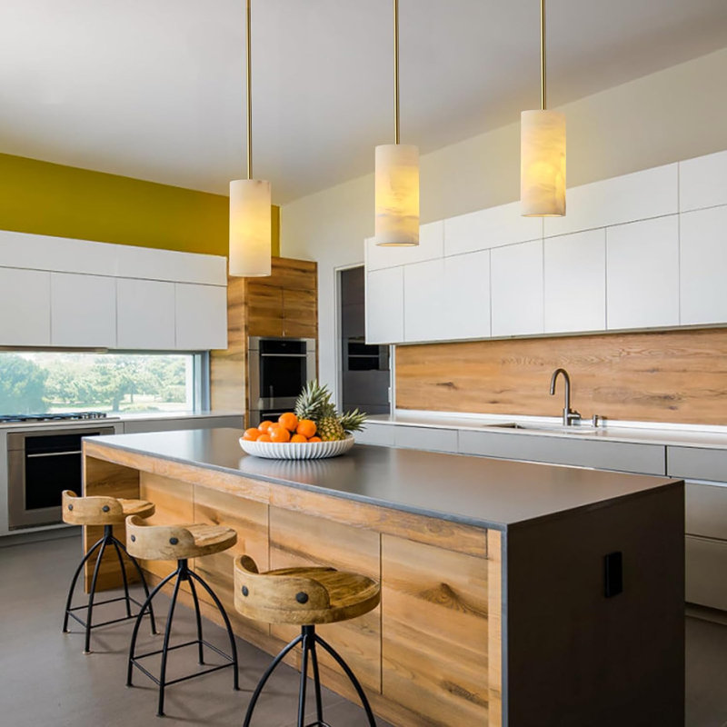 1PC Dimmable Alabaster Pendant Light Kitchen Island, Bronze