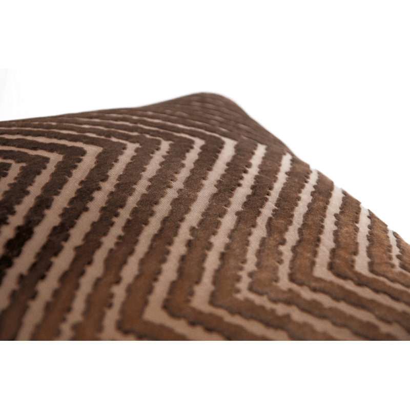 Chevron Velvet Pillow Cover & Insert, 18"H x 18"W, Brown