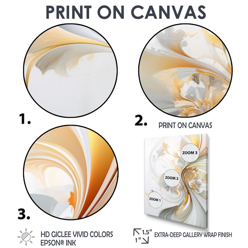 «Whirling River Dynamics Gold and White III - Abstract Spirals», art mural, Toile tendue, H 20 po x l 12 po