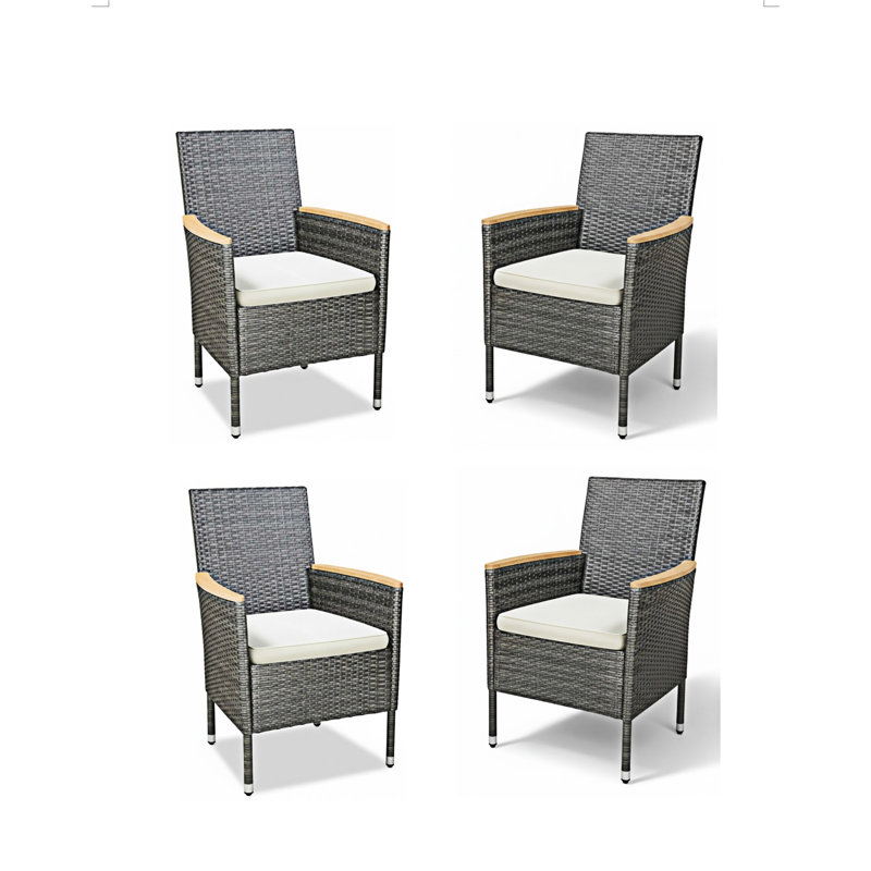 Ensemble de 4 chaises de patio en rotin toutes saisons, Gris