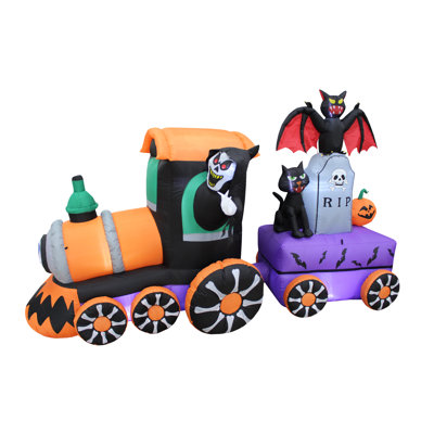 Décoration de jardin gonflable de 8 pieds de long avec éclairage Happy Halloween et fantôme Grim Reaper