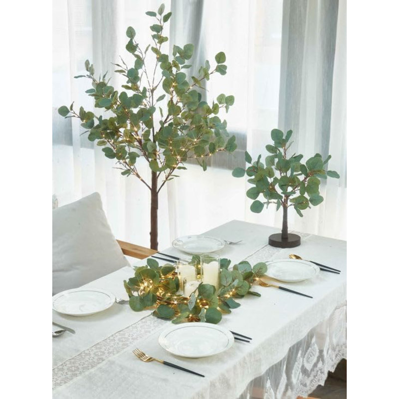 Lighted Artificial Eucalyptus Garland 6FT 96 LED Battery Operated Faux Vine Lights With Timer For Spring Wedding Backdrop Wall Decoration